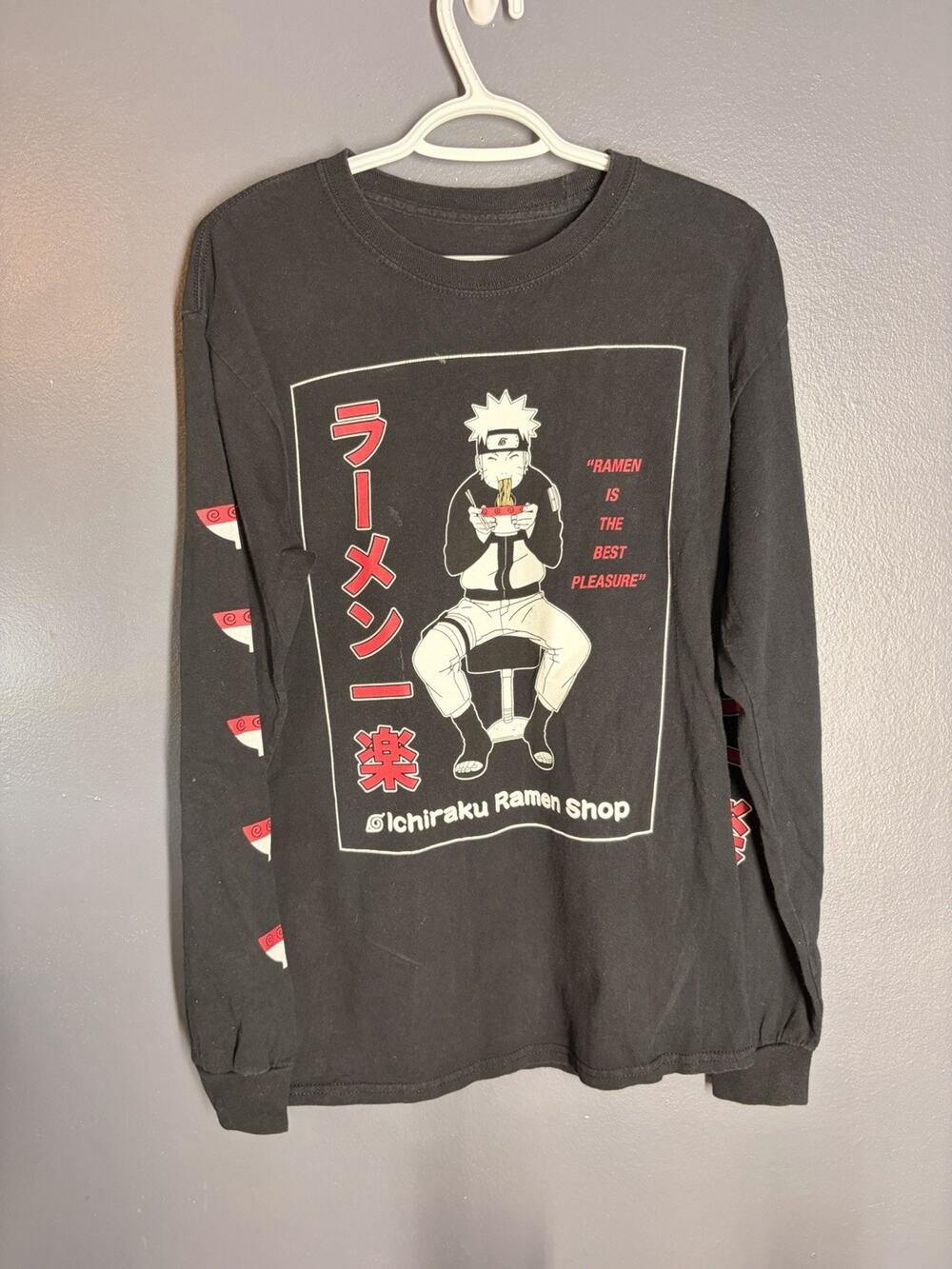 Ripple Junction Naruto Mens Ichiraku Ramen Shop Anime Manga L/S Black Shirt Med